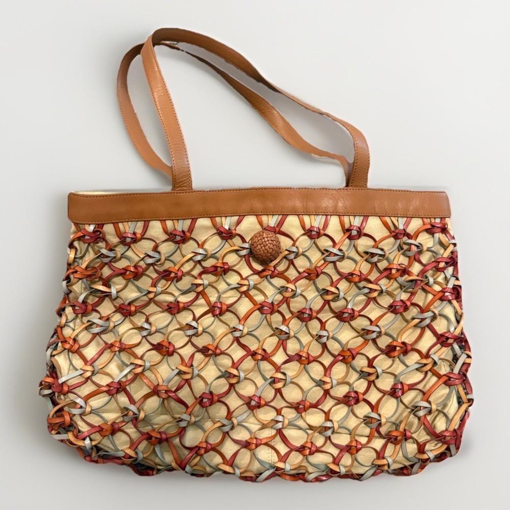 Bloomingdale's‎ Brown Woven Braided Leather Shoulder Handbag 16x11